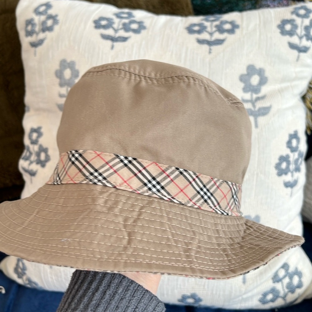 Vintage Burberry Bucket Hat Beige Check Pattern